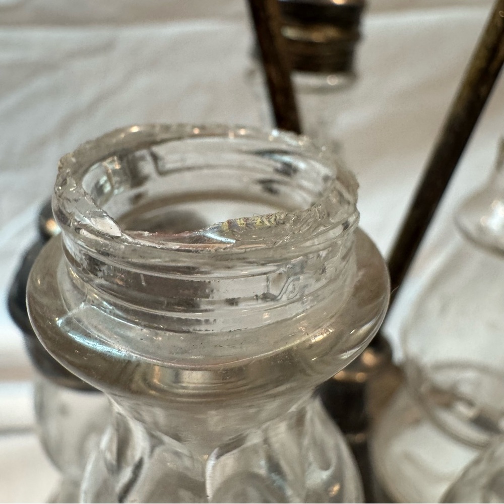 Antique 1800s Silver Cruet Set with Glass Bottles by Pairpoint Mfg. Co - Picture 9 of 14
